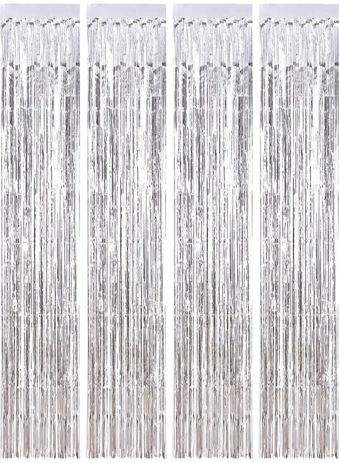 FESTIKO Festicko 3ft x 6ft 4 Pack Foil Curtains Metallic Fringe Curtains Shimmer Curtain for Birthday Wedding Party Christmas Decorations (Silver) - Image 1